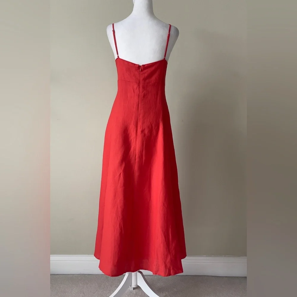 Astr the label Red Adjustable Strap Sweetheart Neckline Linen Blend Midi Dress - Picture 6 of 8